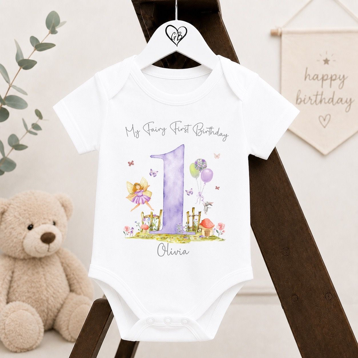Personalised First Birthday Baby Vest | 1st Birthday Outfit - Lilac Fairy 1st Birthday Design