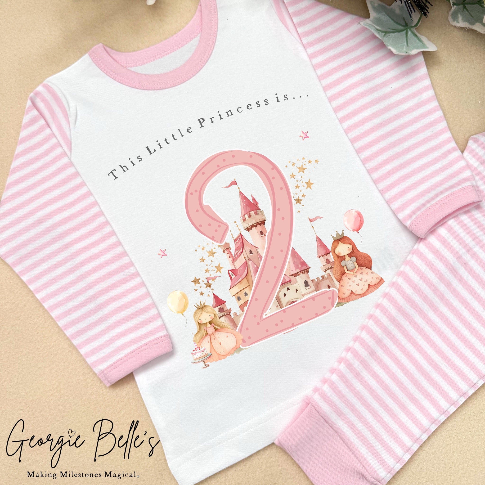 Personalised Pink Stripe Birthday Pyjamas - Pink Princess Number Design