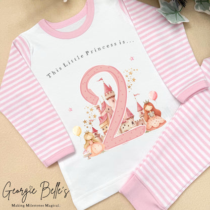Personalised Pink Stripe Birthday Pyjamas - Pink Princess Number Design