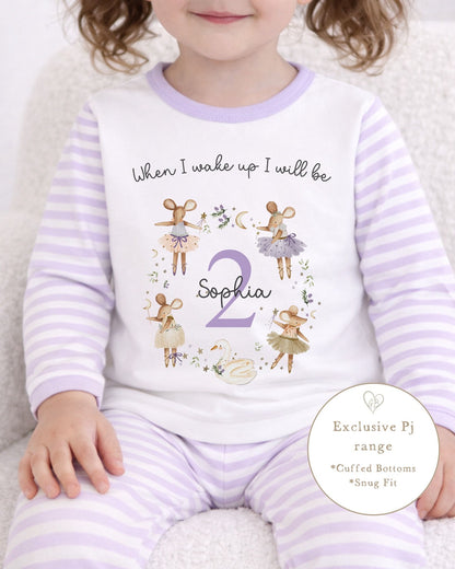 Personalised Lilac Stripe Birthday Pyjamas - Mice Wreath Design