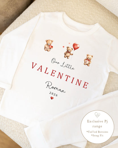 Personalised Plain White Valentines Pyjamas - Bear Trio Design