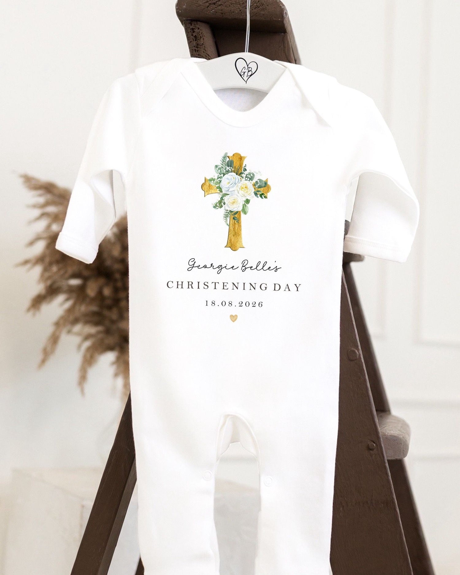 Personalised Christening Babygrow - Gold Cross Design