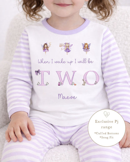 Personalised Lilac Stripe Birthday Pyjamas - Fairy Word Design