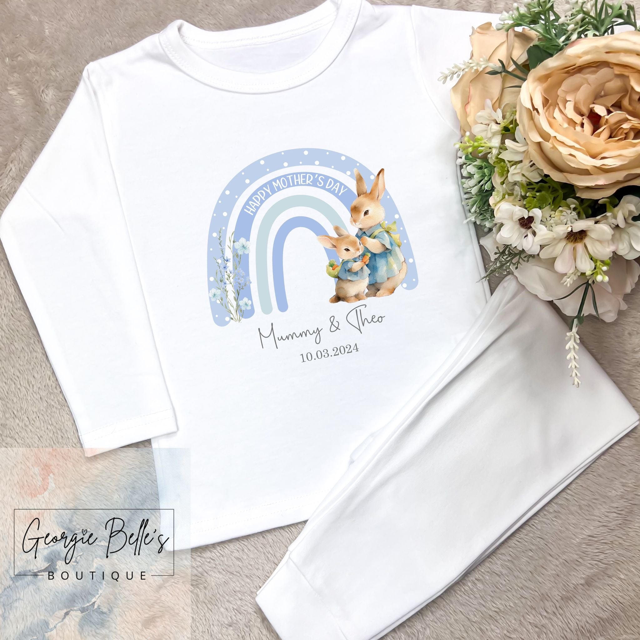 Personalised Mothers Day Pyjamas - Rainbow Bunny Design