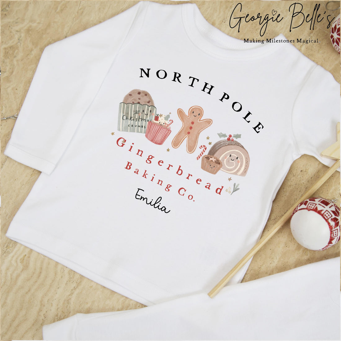 Plain white Family Matching Personalised Christmas Pyjamas - North Pole Bakery Design