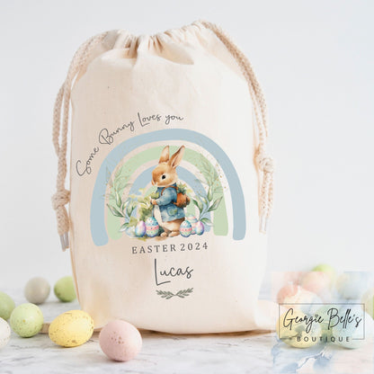 Personalised Easter Treat Sack - Blue Some Bunny Design