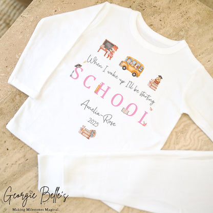 Personalised Starting School Pyjamas - White Traditional Pink Design