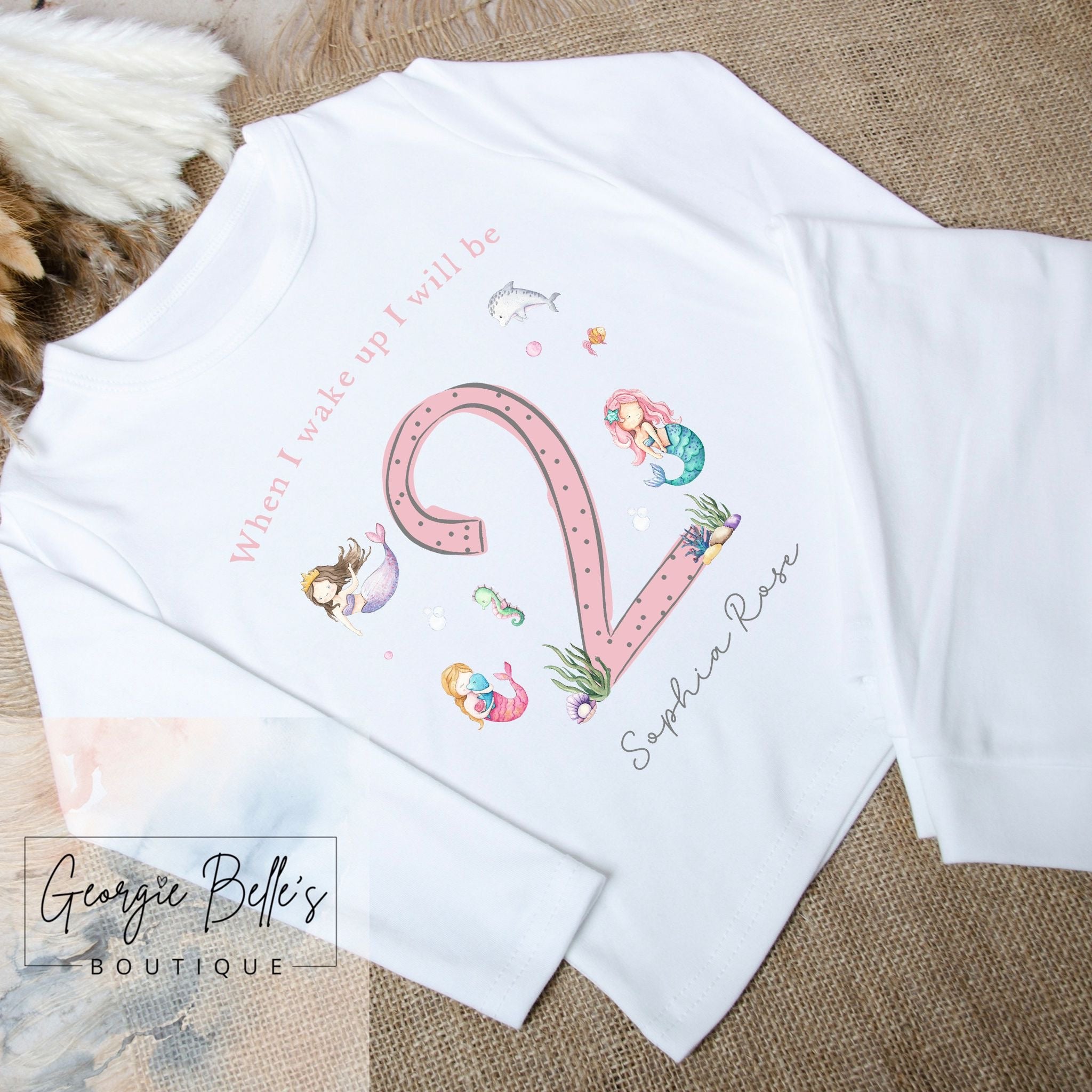 Personalised Birthday White Pyjamas - Pink Mermaid Design
