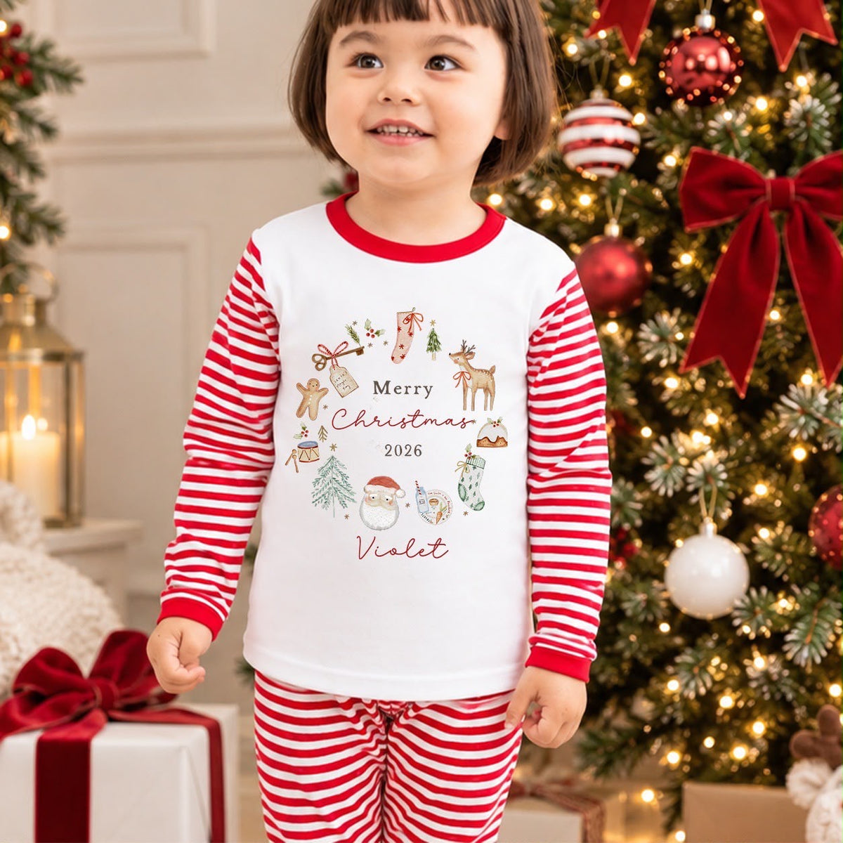 Personalised Christmas Pyjamas for Kids | 100% Cotton Red Stripe | Nice List Approved Design