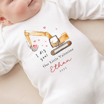 Personalised Valentines Day Baby Vest / Babygrow - Digger Design