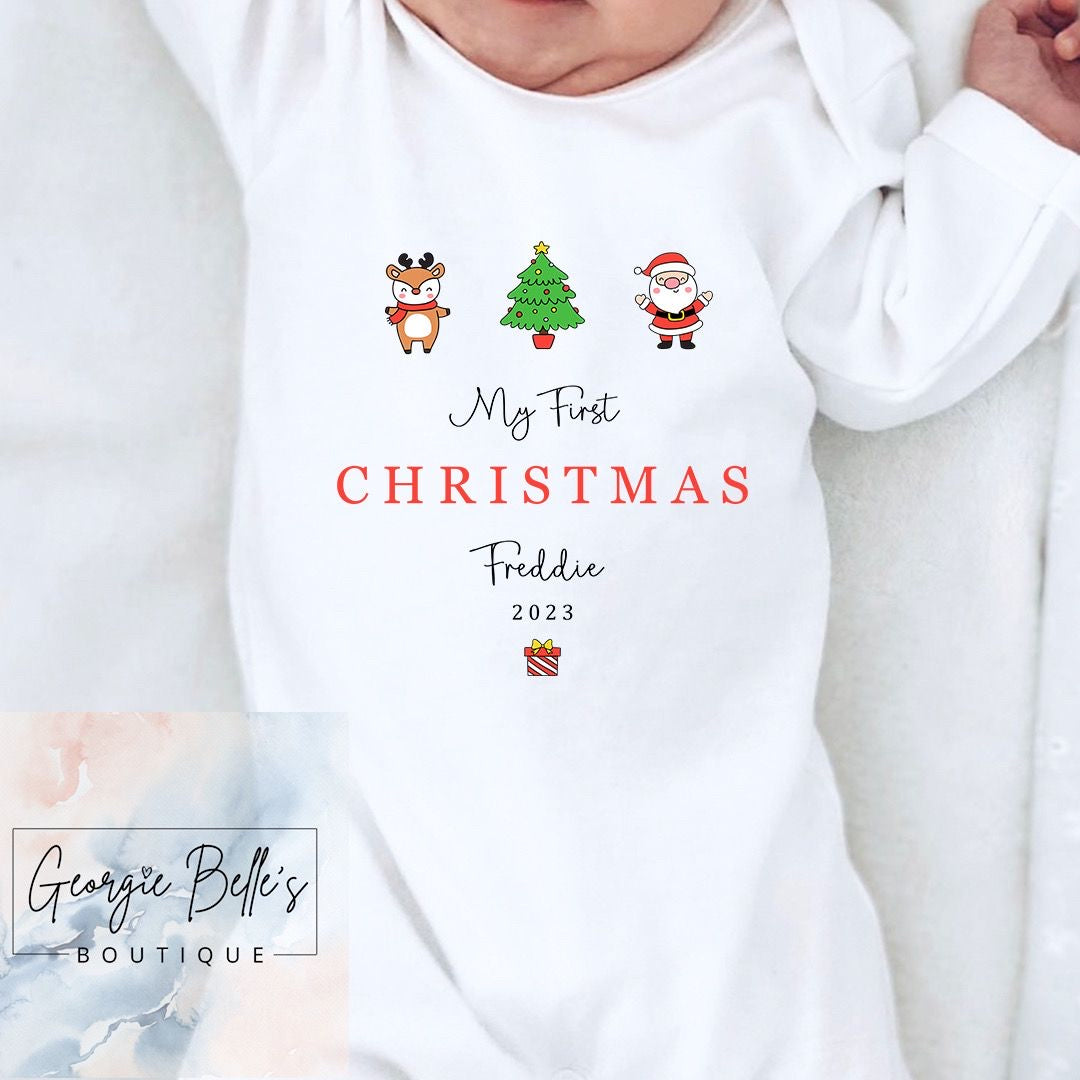 My 1st Christmas Vest / Babygrow - Tartan Initial Teddy Bear Design