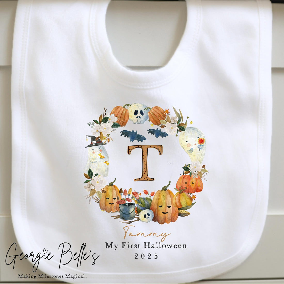 Personalised Halloween Bodysuit / Sleepsuit - My First Wreath Design