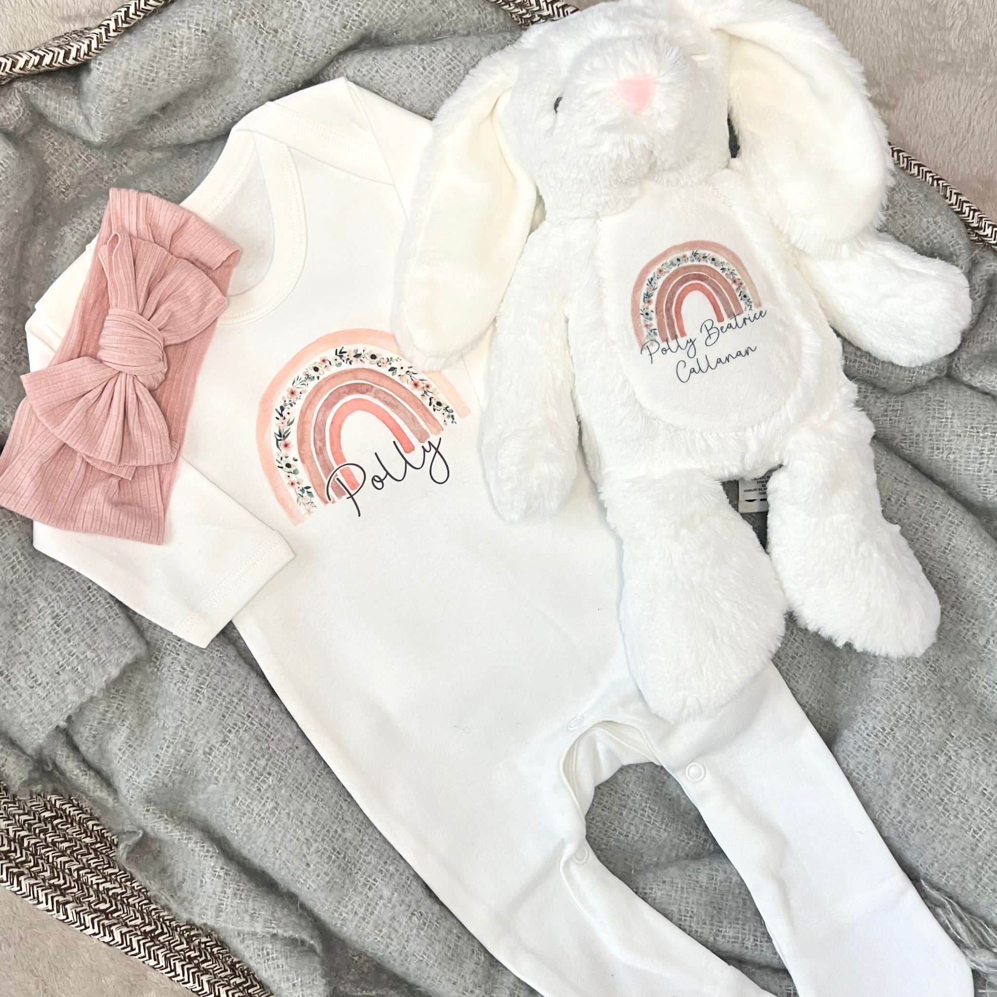 New Baby Gift Set - Floral Pink Rainbow Design