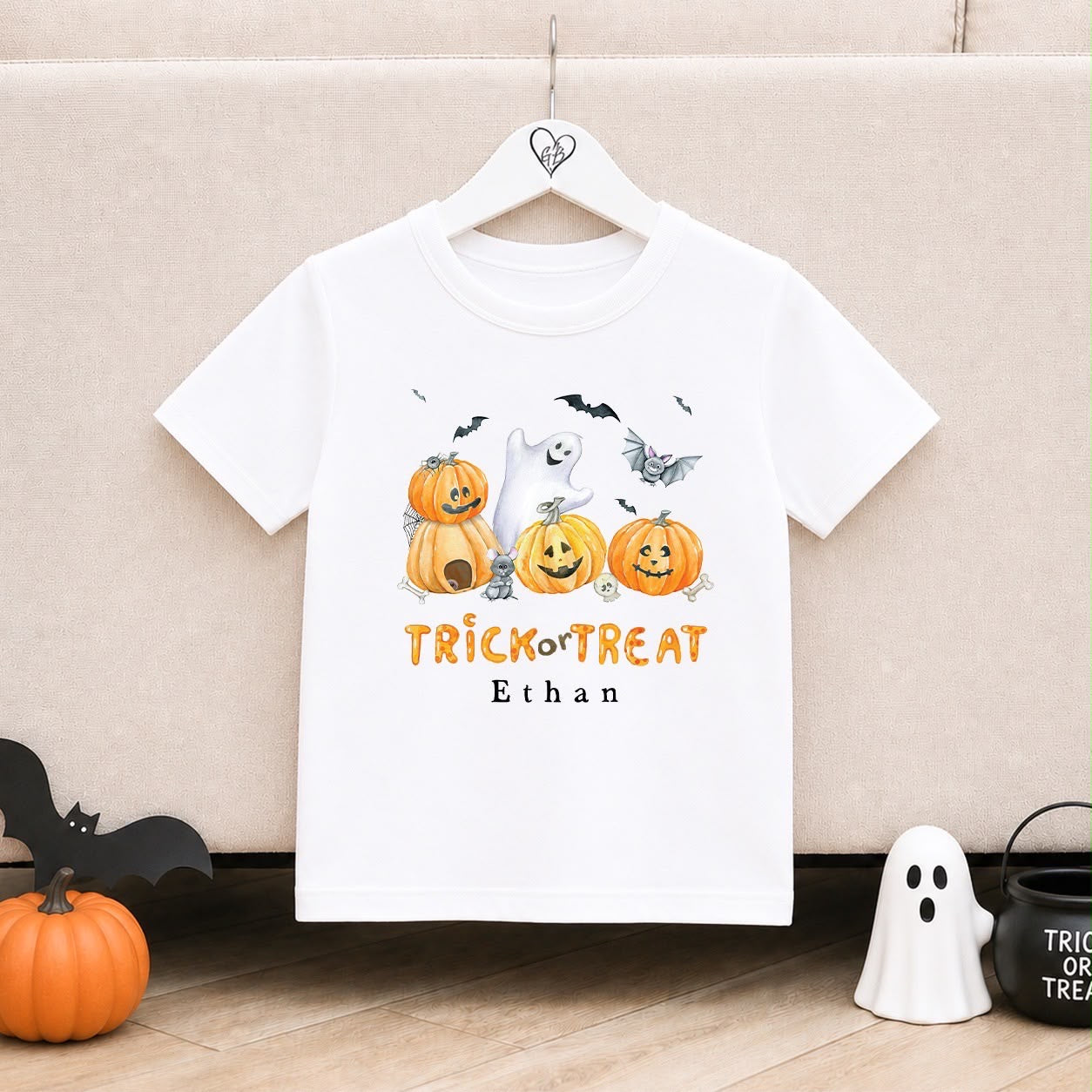 Personalised Halloween T-Shirt | Personalised Halloween Kids T-Shirt | Pumpkin Faces Design