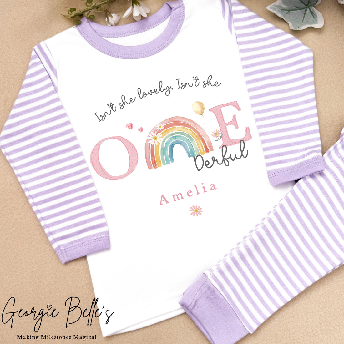 Personalised Lilac Stripe Birthday Pyjamas - Lilac One-Derful Design