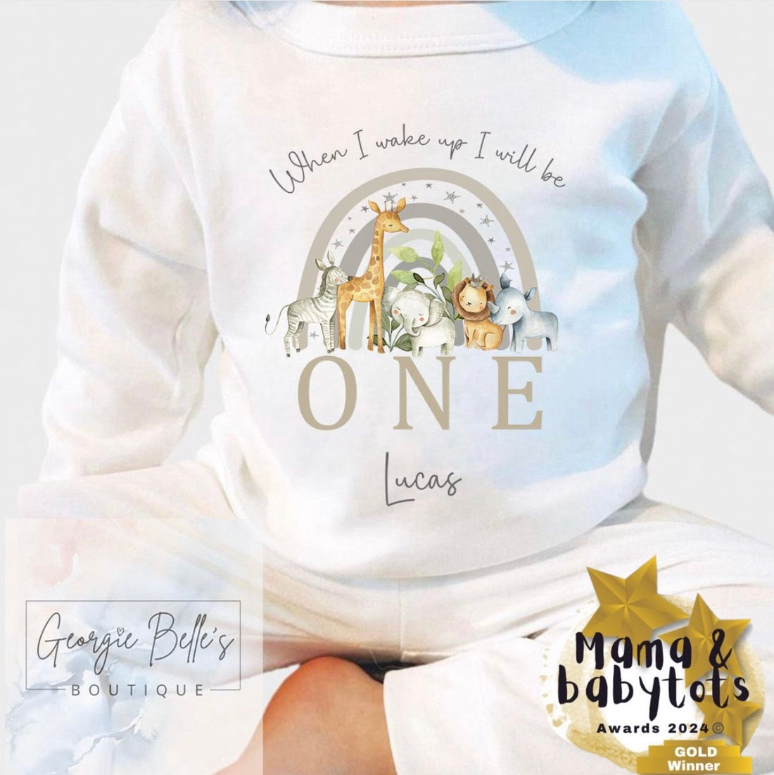 Personalised Birthday Pyjamas - When I wake up Safari Rainbow Design