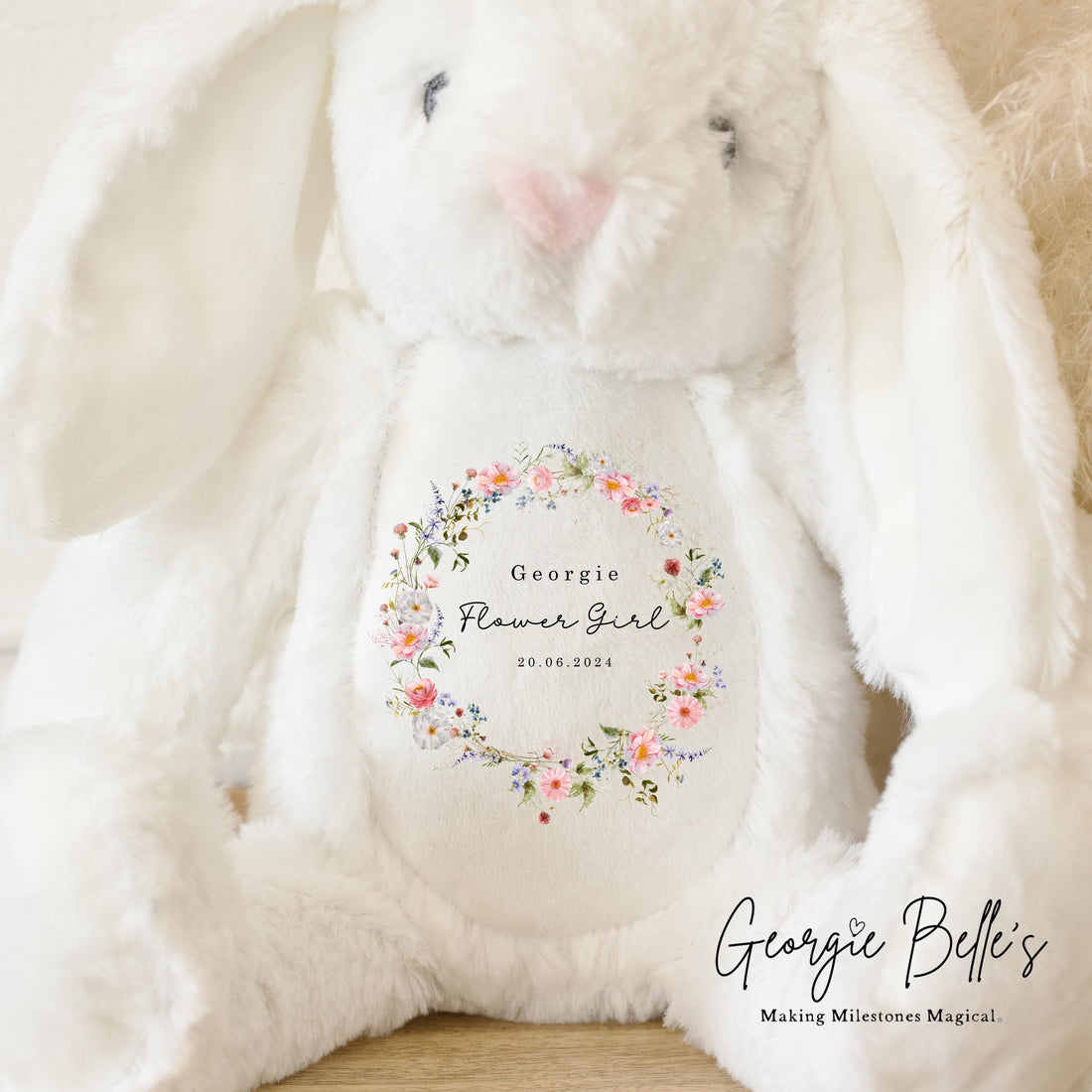 Personalised Flower Girl Bunny - Wildflower Wreath Design