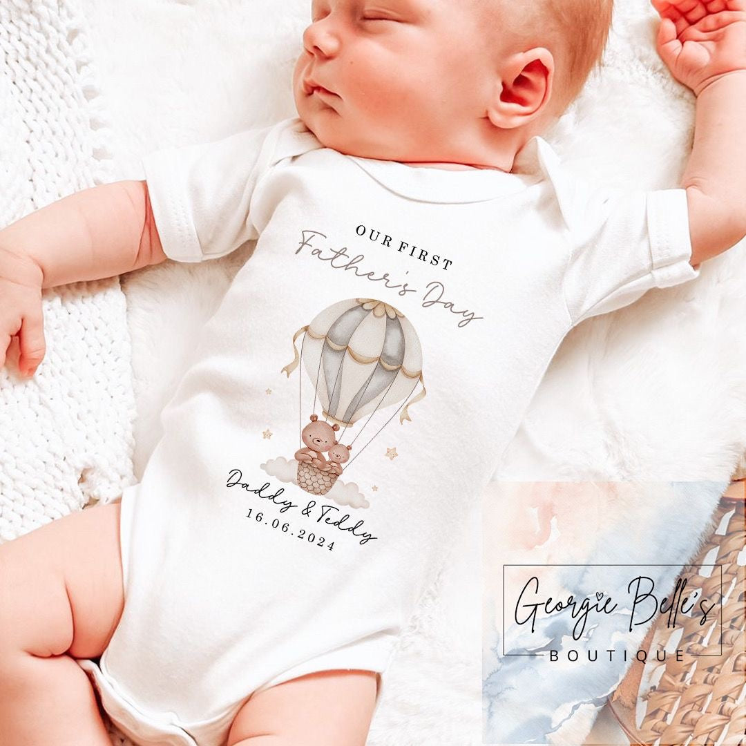 Father's Day Personalised Vest / Babygrow - Nude Hot Air Balloon Design