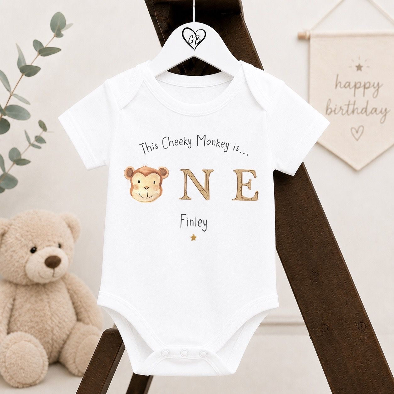 Personalised First Birthday Baby Vest | 1st Birthday Outfit - Monkey Head Design