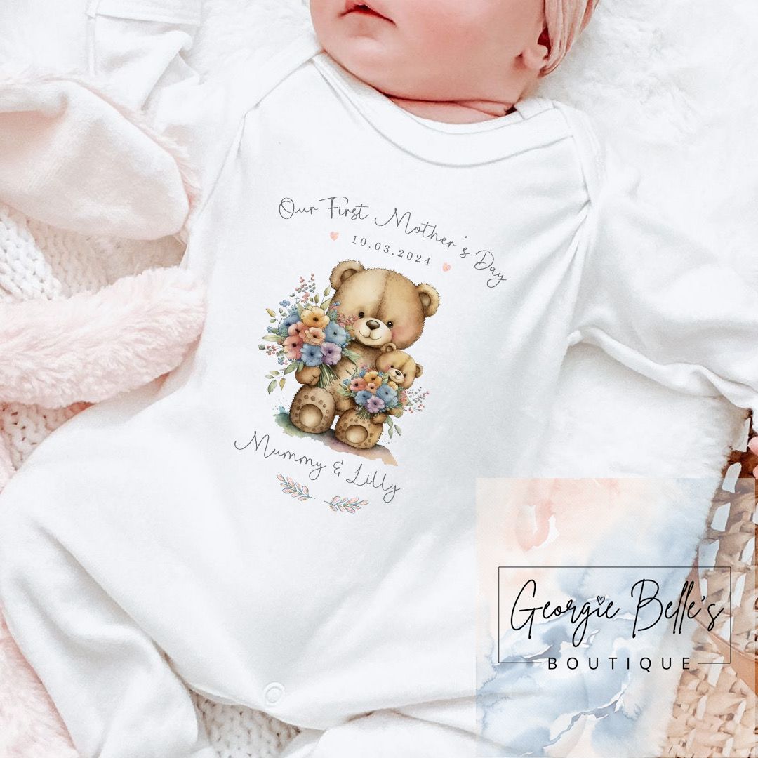 Mothers Day Personalised Vest / Babygrow - Bear Design