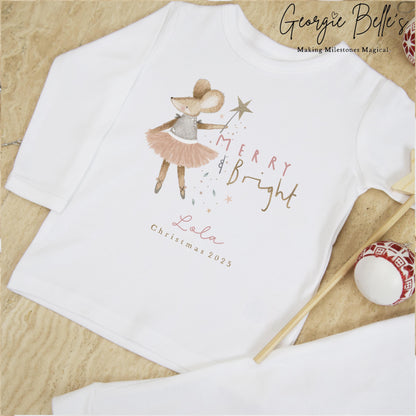 Personalised Plain White Christmas Pyjamas - Merry &amp; Bright Design