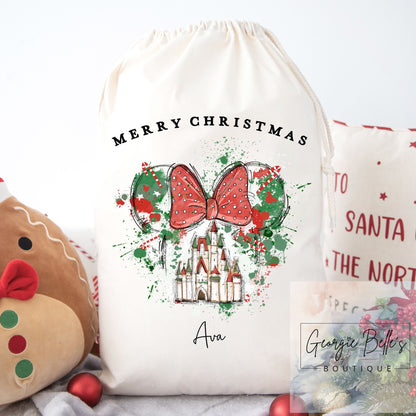 Luxury Personalised Premium Cotton Extra Large Christmas Santa Sack -  Disney Bow Inspired Design