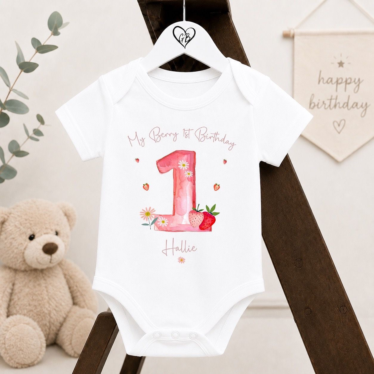 Personalised First Birthday Baby Vest | 1st Birthday Outfit - Berry 1st Birthday Design
