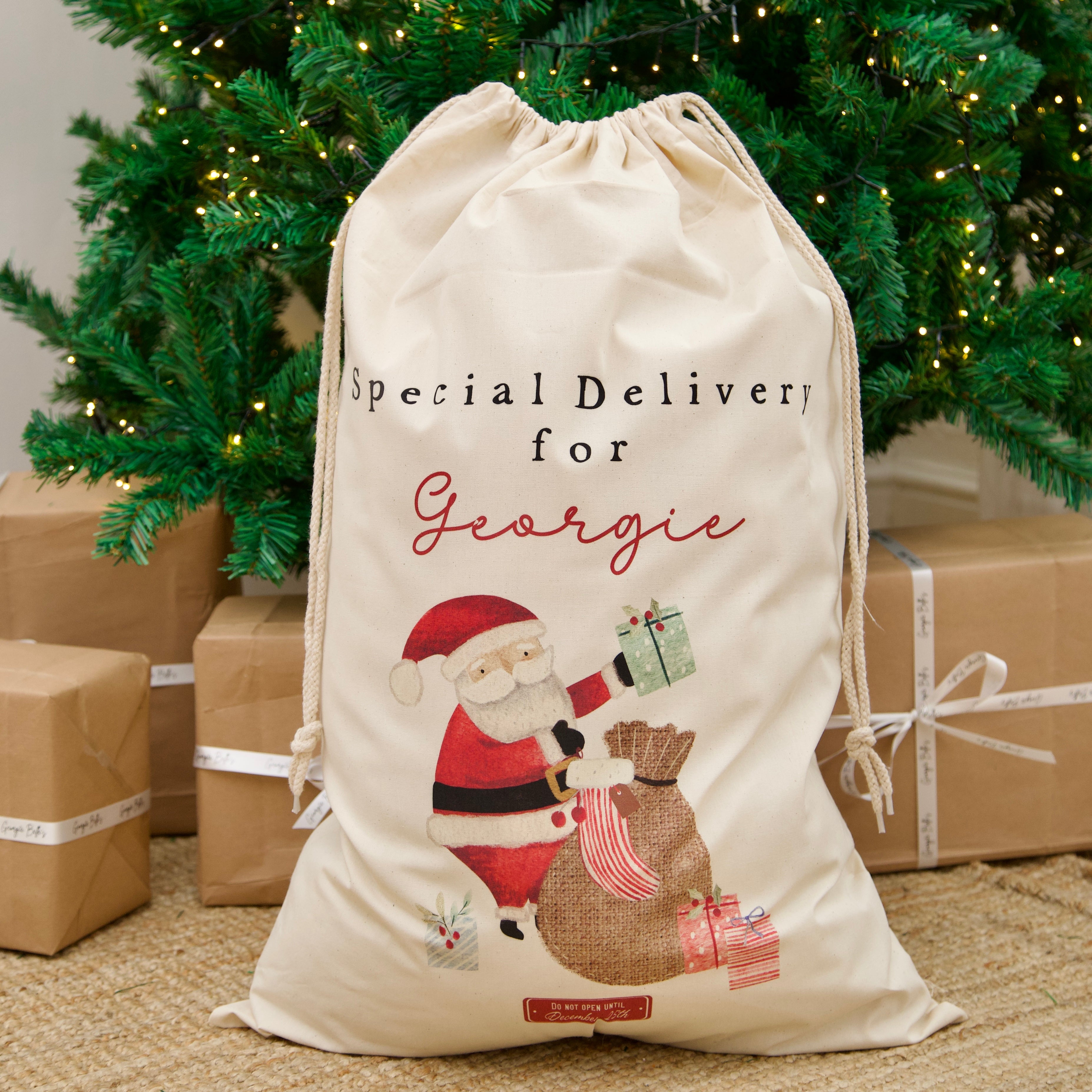 Luxury Personalised Premium Cotton Christmas Sack | Personalised Santa Sack | Toy Santa Design