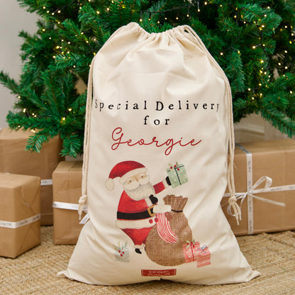 Luxury Personalised Premium Cotton Christmas Sack | Personalised Santa Sack | Toy Santa Design