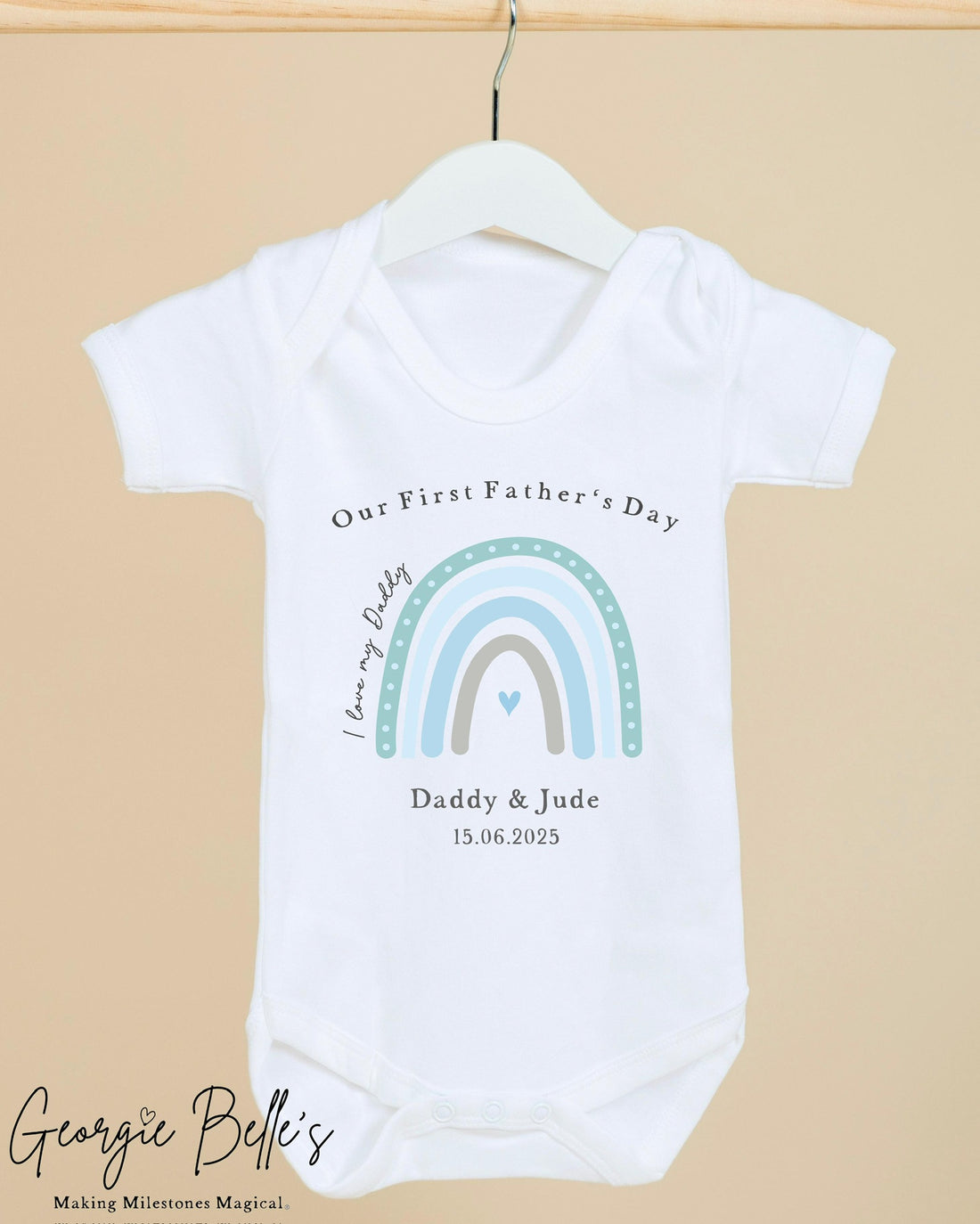 Personalised Father’s Day Baby Vest / Babygrow - Blue Rainbow Design