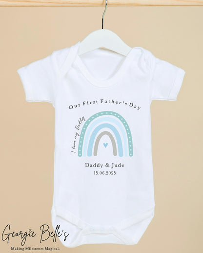 Personalised Father’s Day Baby Vest / Babygrow - Blue Rainbow Design