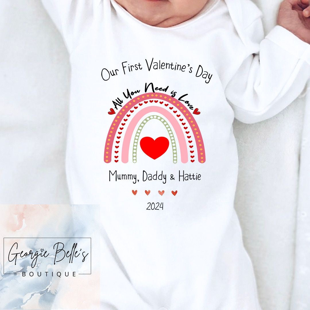 Our 1st Valentines Day Vest / Babygrow - Rainbow