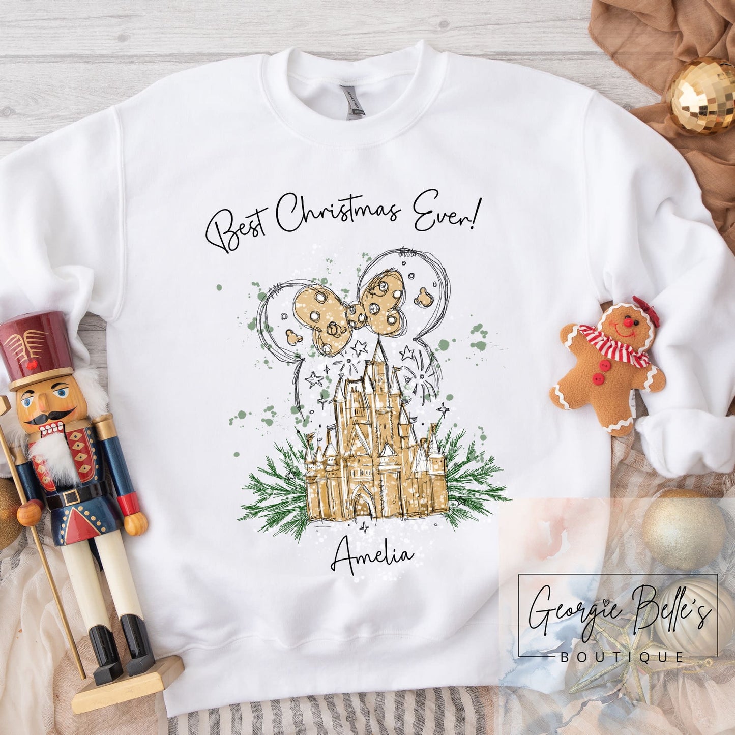 Personalised Christmas Jumper - Nude/Gold Minnie Inspired Disney Design