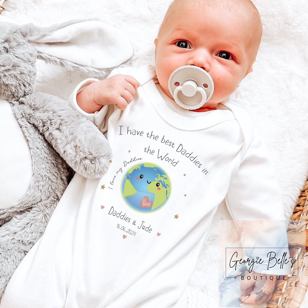 Father's Day Personalised Vest / Babygrow - Two dads world Design