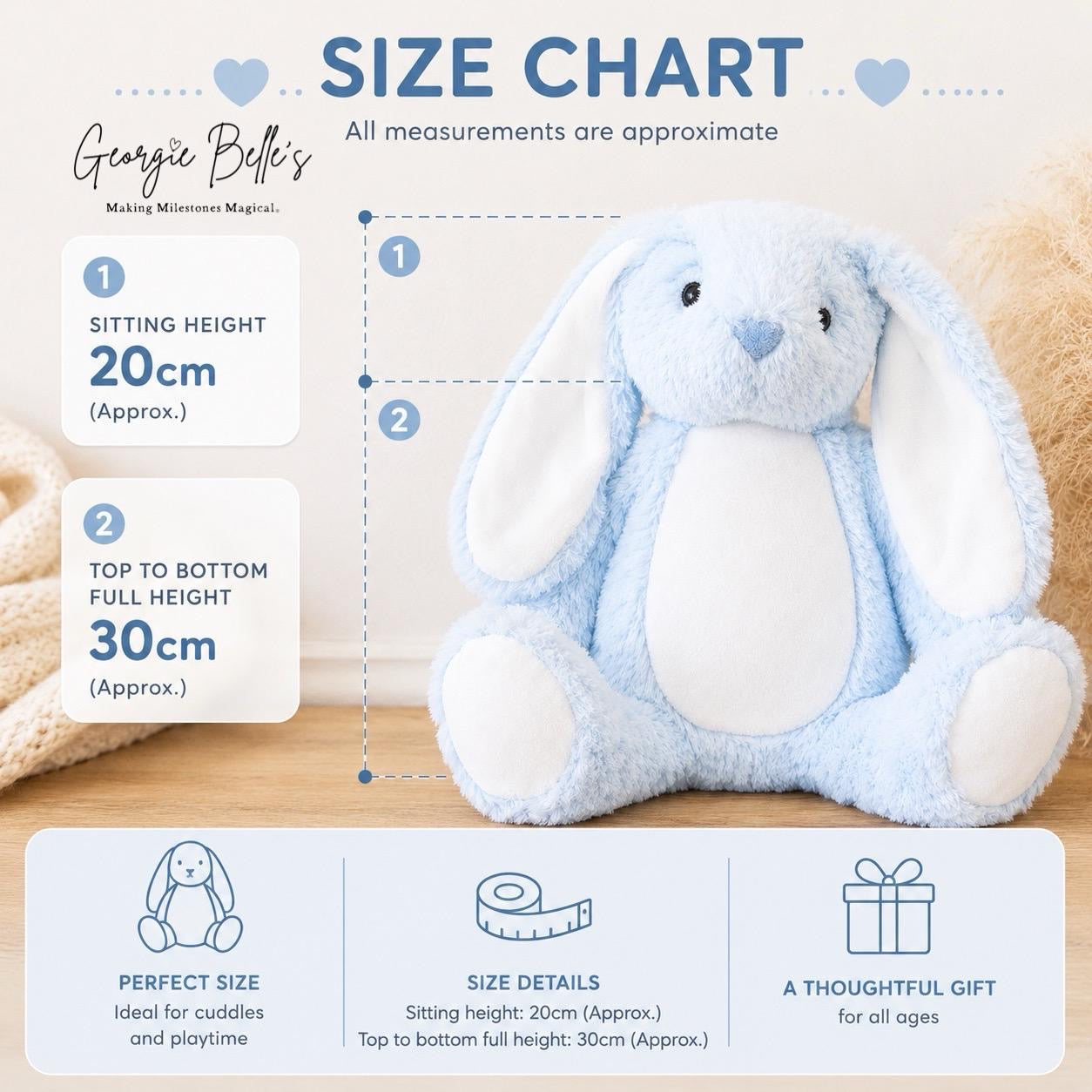 Personalised Baby Boy Bunny Soft Toy | Personalised Baby Gift - Dinosaur Initial Design