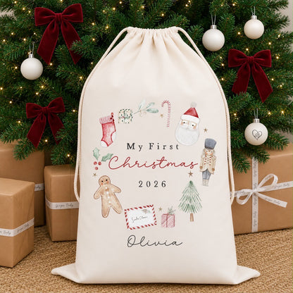 My First Christmas Luxury Personalised Premium Cotton Christmas Sack | Baby&