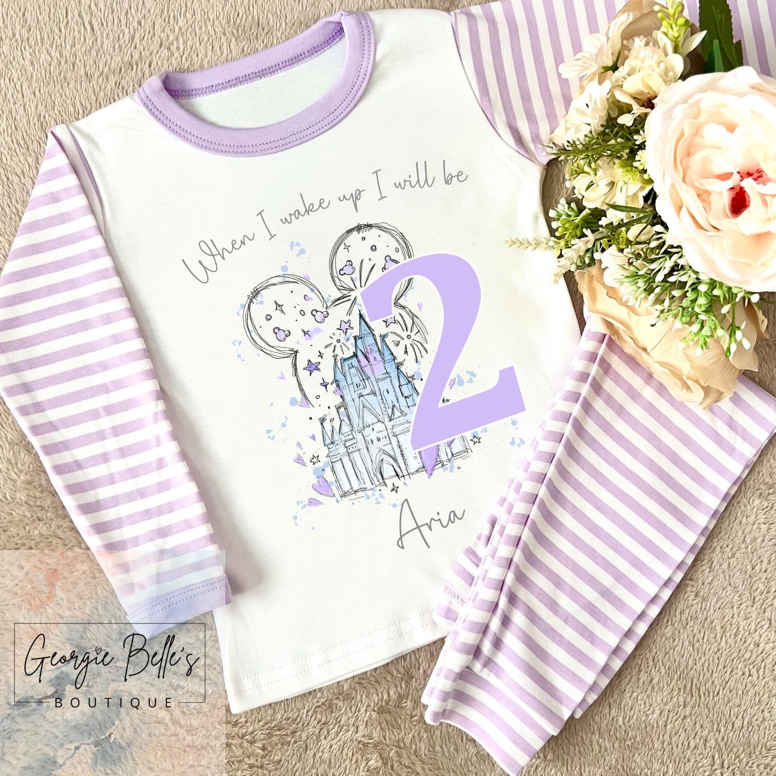 Personalised Birthday Pyjamas -  Lilac Castle 'When I Wake Up' Design
