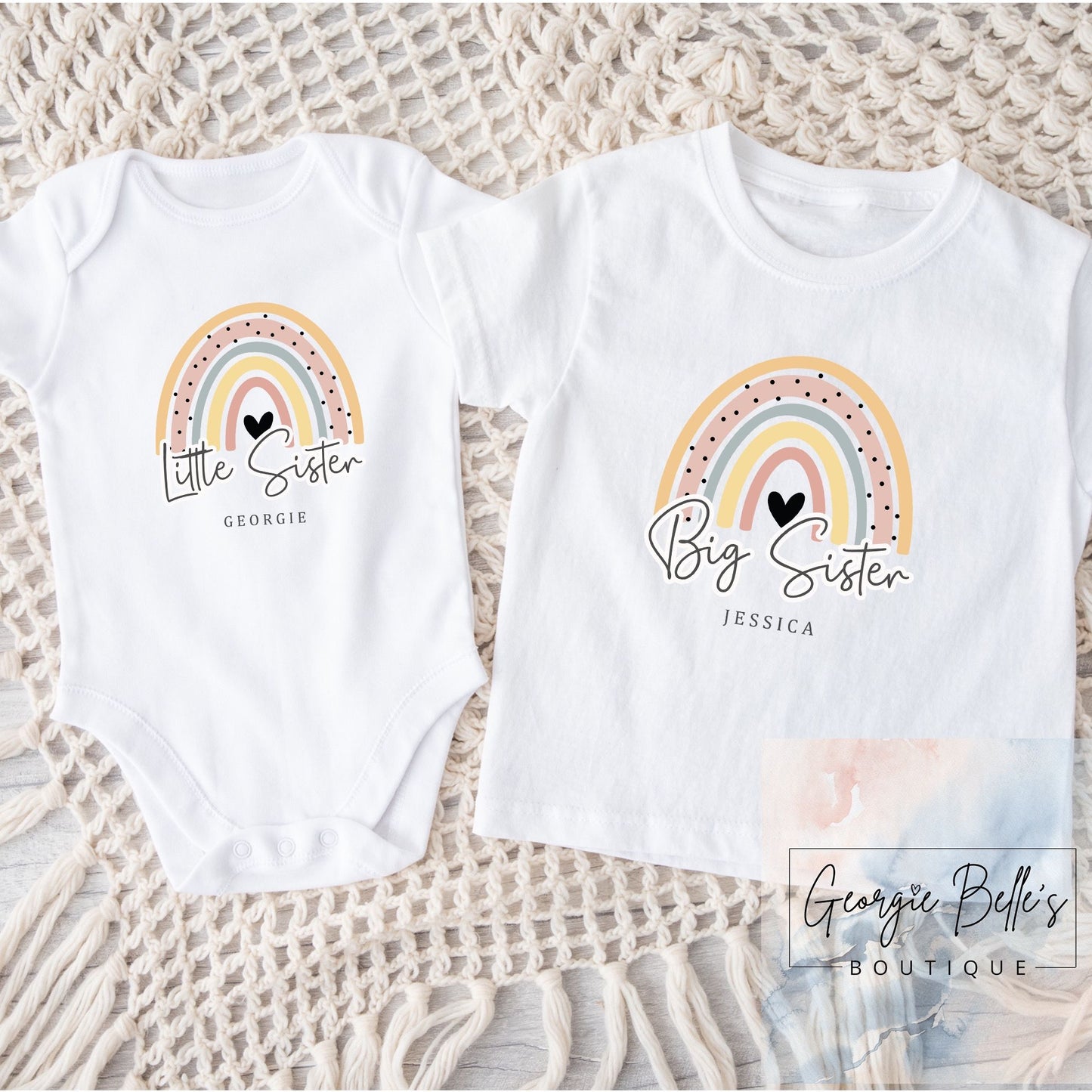 Personalised Big Sister / Little Sister Matching Set - Rainbow Design