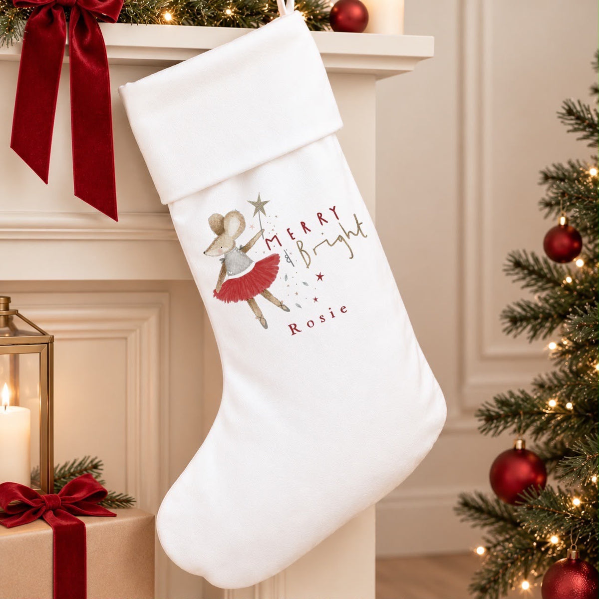 Personalised White Christmas Stocking | Red Mouse Design