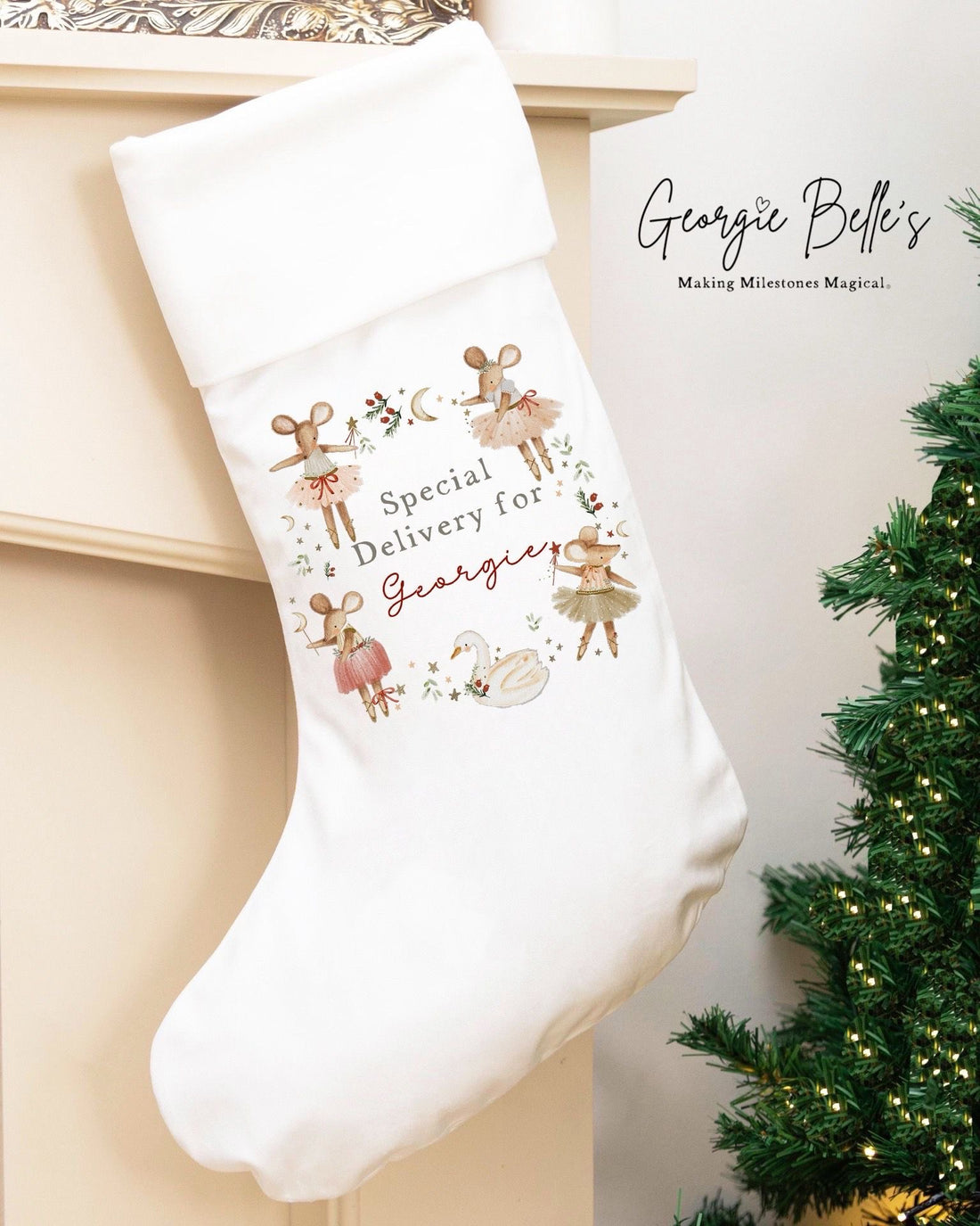 Personalised Luxury Christmas Stocking - Red Girl Mice Design
