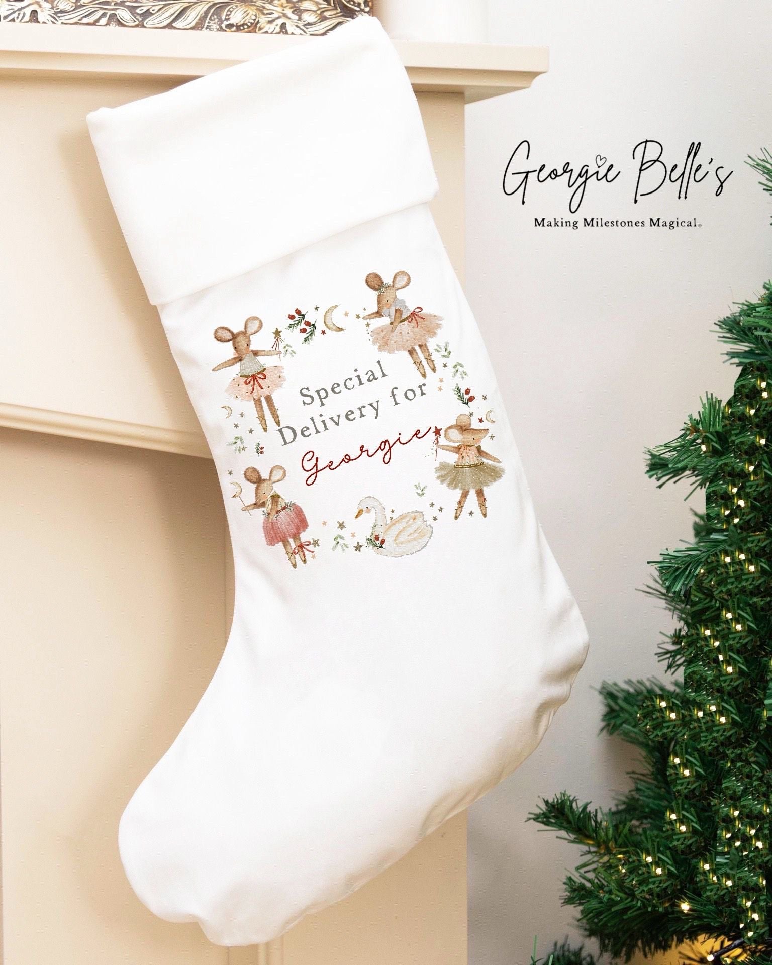 Personalised Luxury Christmas Stocking - Red Girl Mice Design
