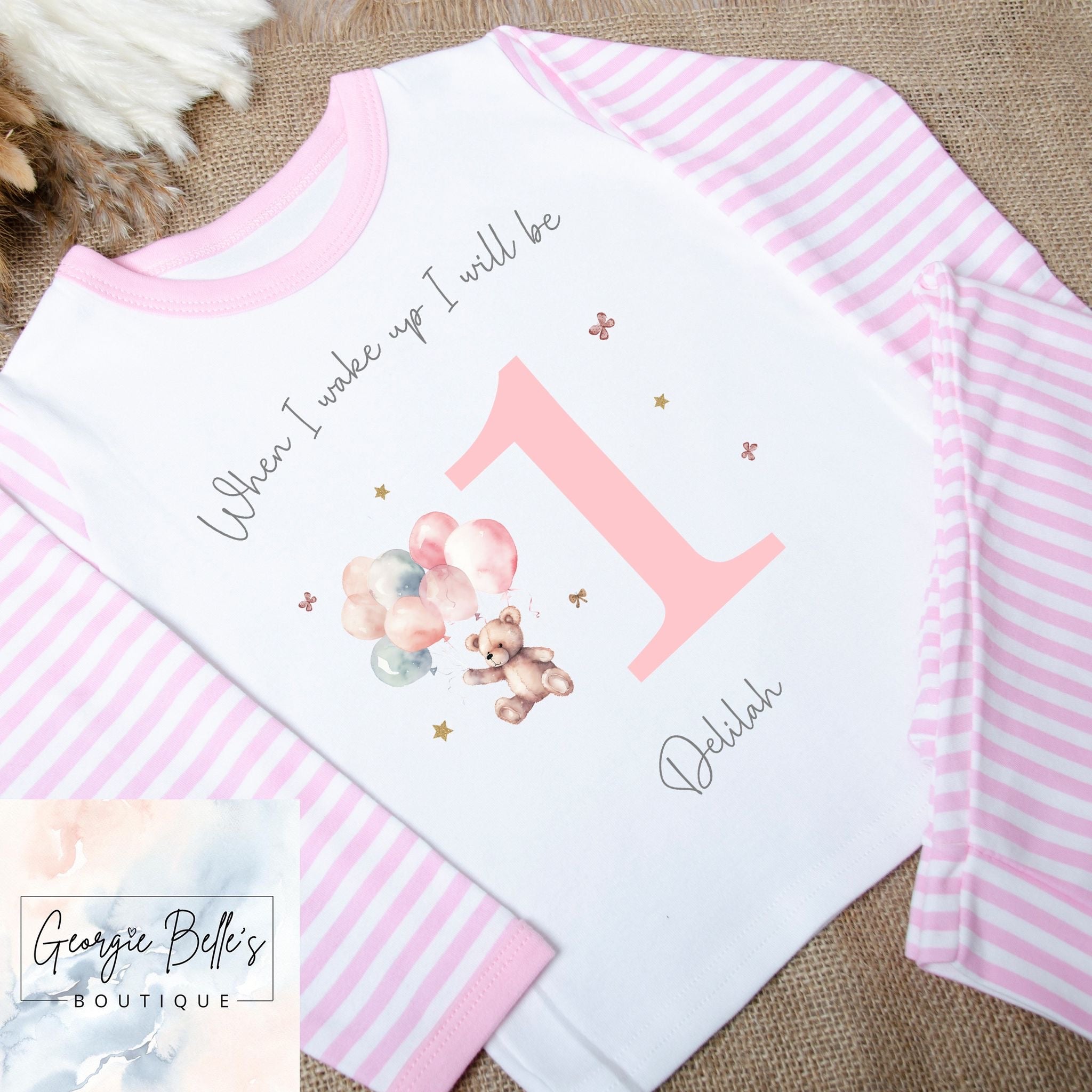 Personalised Birthday Pyjamas - Pink Bear Design