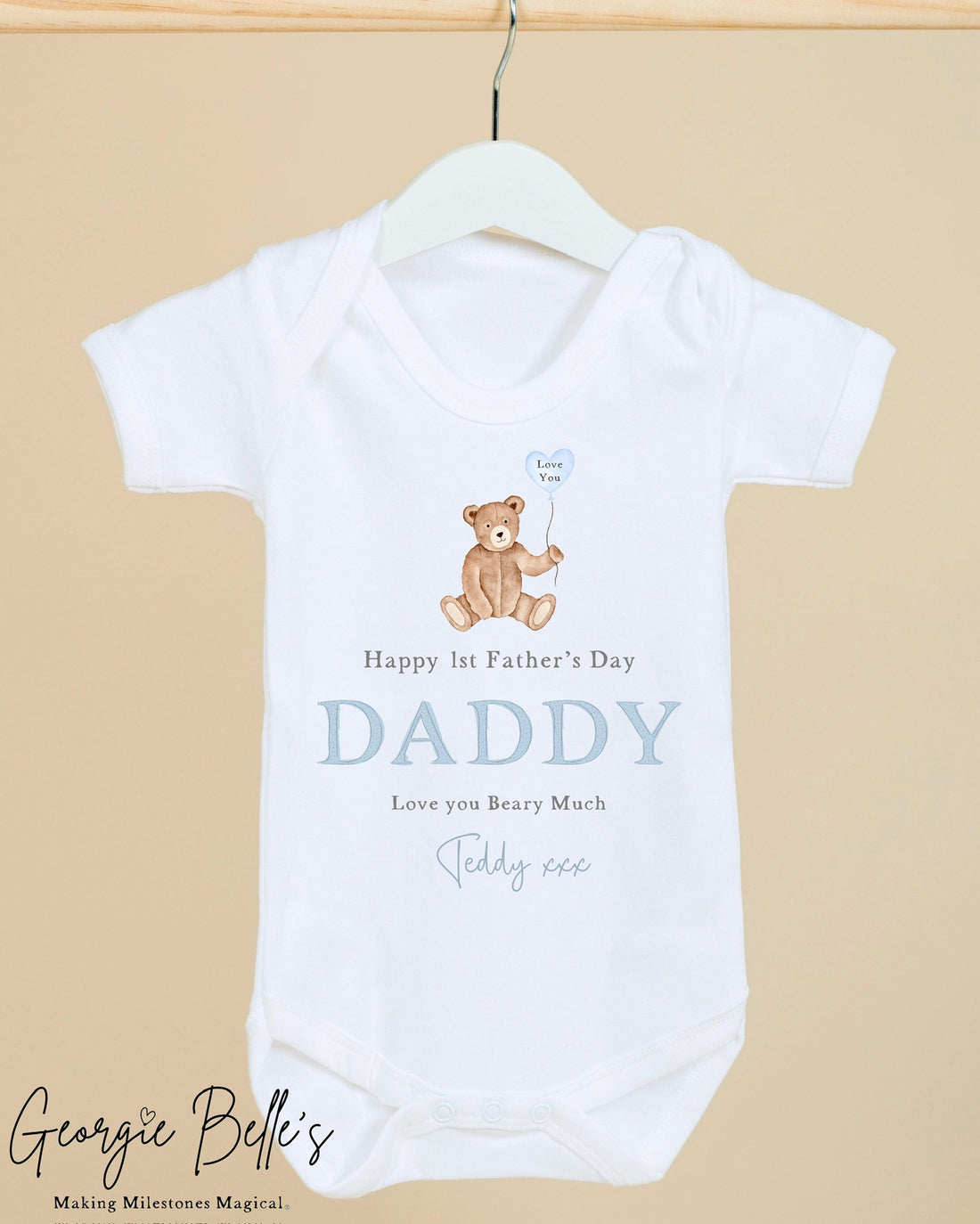 Personalised Father’s Day Baby Vest / Babygrow - Blue Bear Design