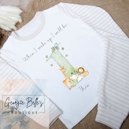 Personalised Birthday Pyjamas -  Sage Safari Design