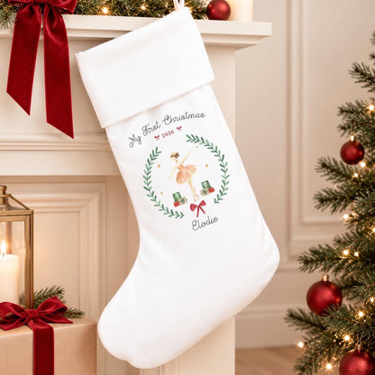Personalised White First Christmas Stocking | Nutcracker Design