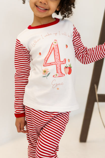 Personalised Red Stripe Birthday Pyjamas - Strawberry Design