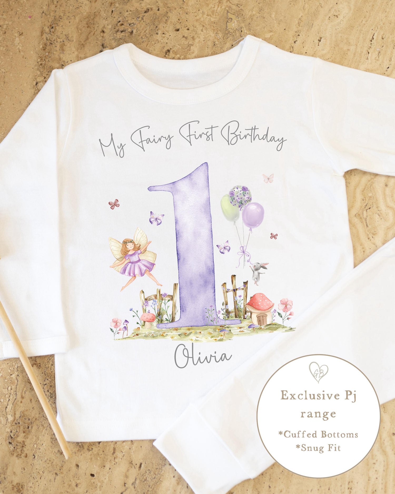 Plain White Personalised Birthday Pyjamas - Lilac Fair First Design