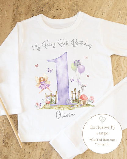 Plain White Personalised Birthday Pyjamas - Lilac Fair First Design