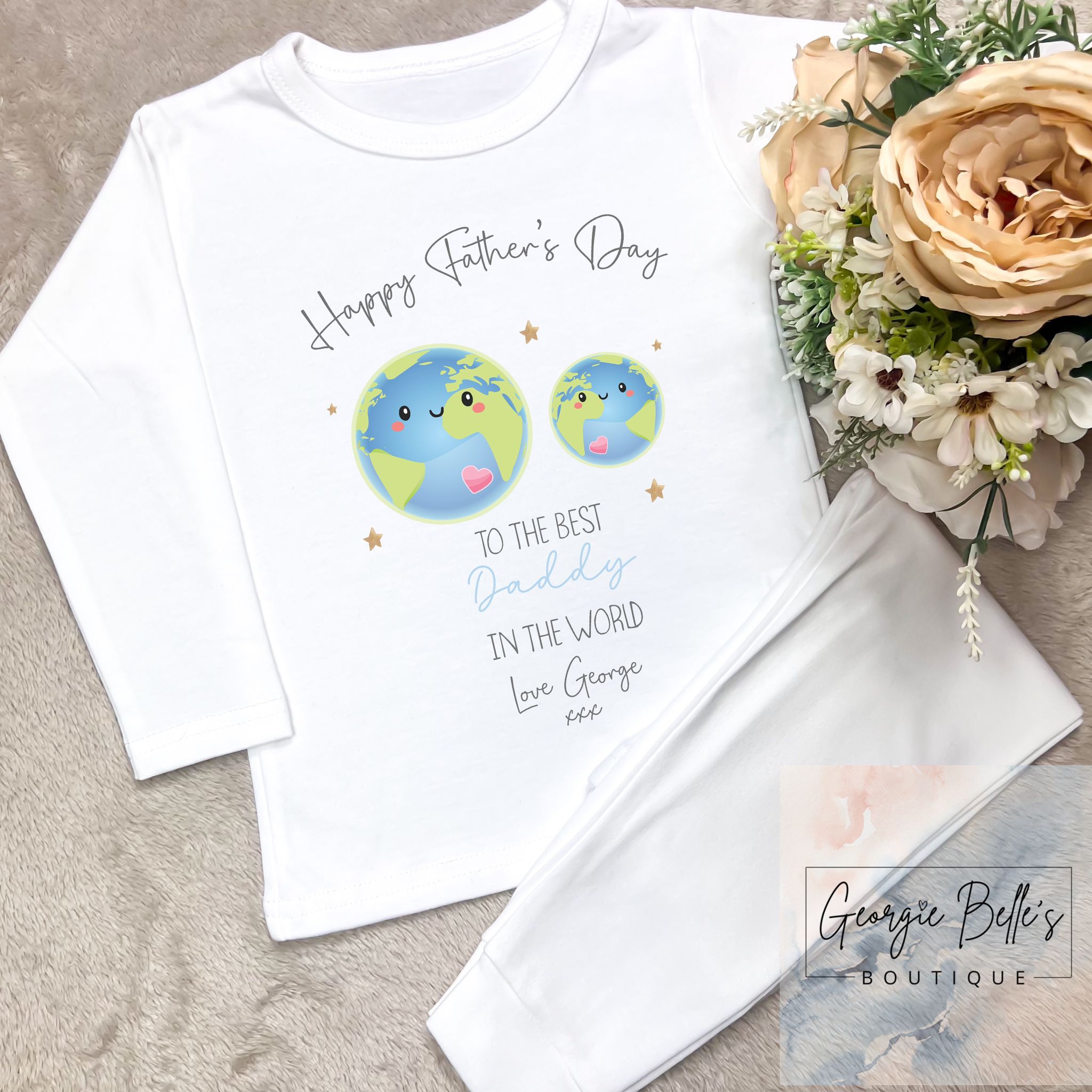 Personalised Sibling Matching Father's Day Pyjamas - Blue World Design