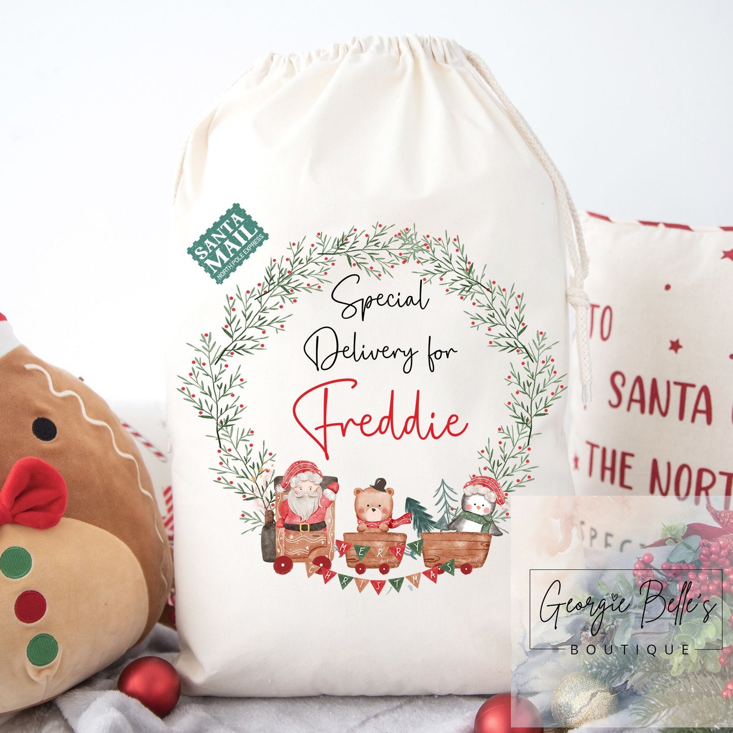 Luxury Personalised Premium Cotton Extra Large Christmas Santa Sack -  Santa Train Design